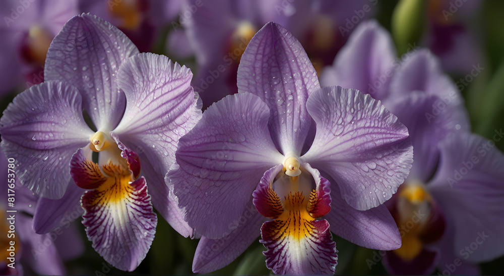 purple orchids are blooming in a garden purple orchids are blooming in a garden