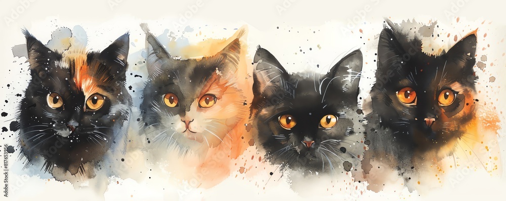 Watercolor cat portraits soft, painterly cat images