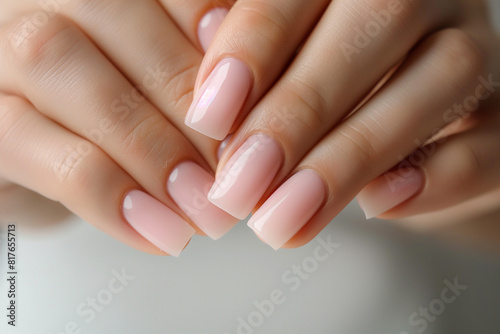 Detailed Close-Up of Neutral Manicure on Woman s Hands