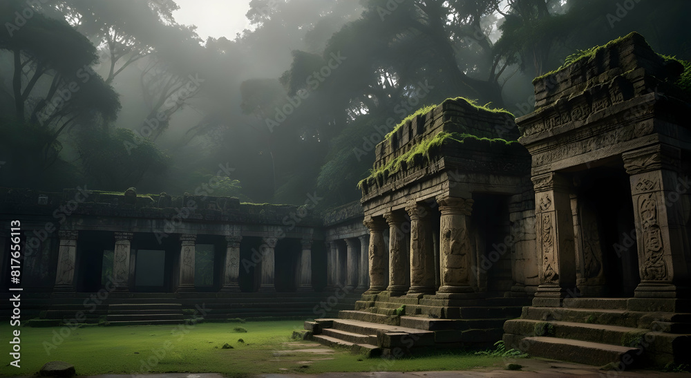 an ancient temple in the jungle with trees and grass an ancient temple in the jungle with trees and grass