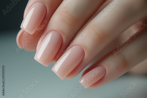 Close-Up of Woman s Hands with Sophisticated Neutral Nail Colors  Manicure treatment at nail salon