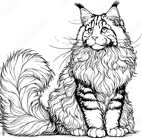 Maine Coon cat, line drawing