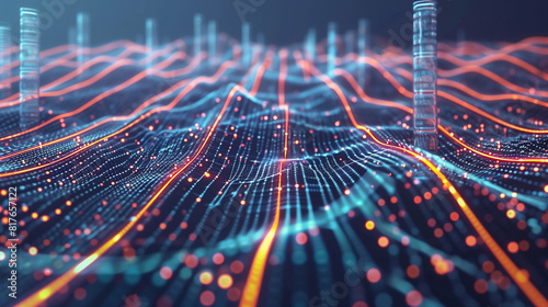 Wallpaper Mural A computer generated image of a network of lines and dots. The image is blue and red in color Torontodigital.ca