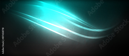 Neon glowing circle rays, light round lines in the dark, planet style neon wave lines. Energetic electric concept design for wallpaper, banner, background