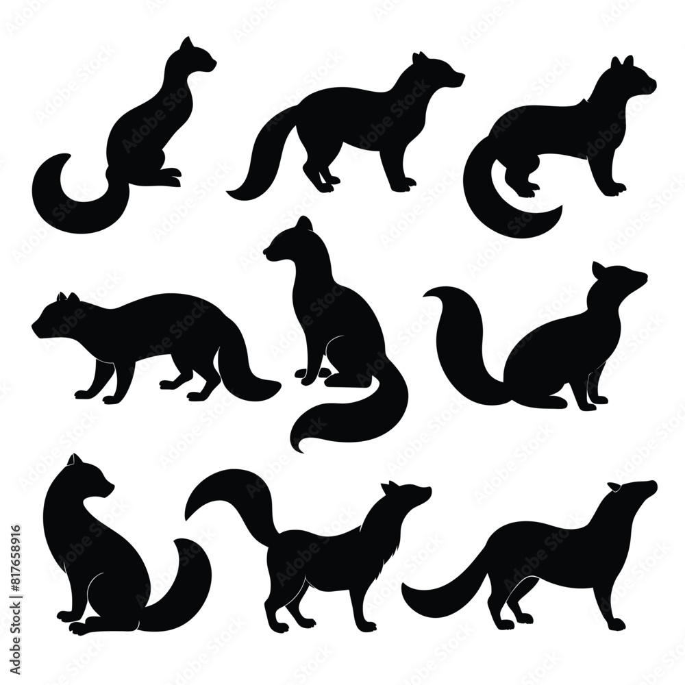 Set of marten animal Silhouette Design and Vector Illustration on white background