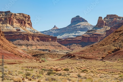 Colorful Striated Cliffs in Desert Landscape