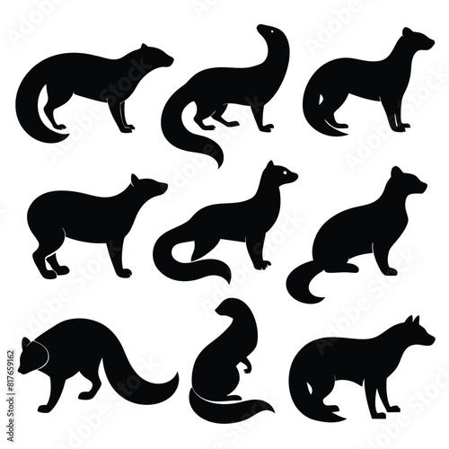 Set of marten animal Silhouette Design and Vector Illustration on white background