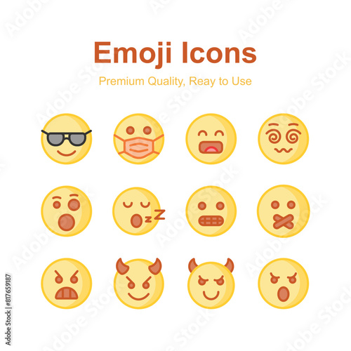 Emoticon icons, cute expressions, set of premium emoji icons