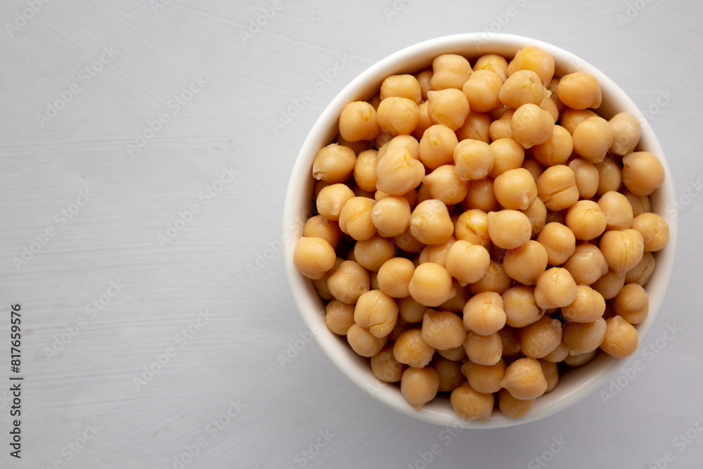 Homemade Preserved Chickpeas in a Bowl, top view. Copy space. Homemade Preserved Chickpeas in a Bowl, top view. Copy space.