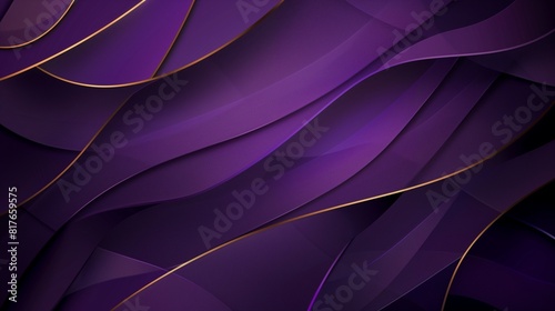 Abstract background , with geometric overlaid layers in rich purple hues, accentuated by elegant gold elements 