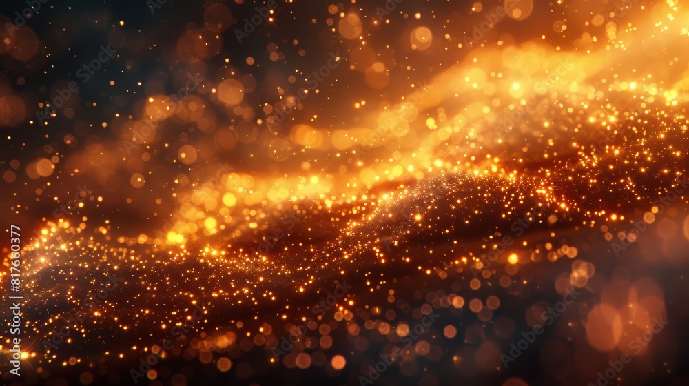 Abstract bokeh background of golden glowing particles.