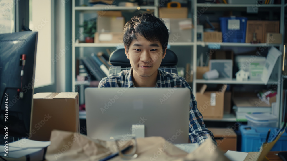 Contented Entrepreneur in Creative Workspace Contented Entrepreneur in Creative Workspace
