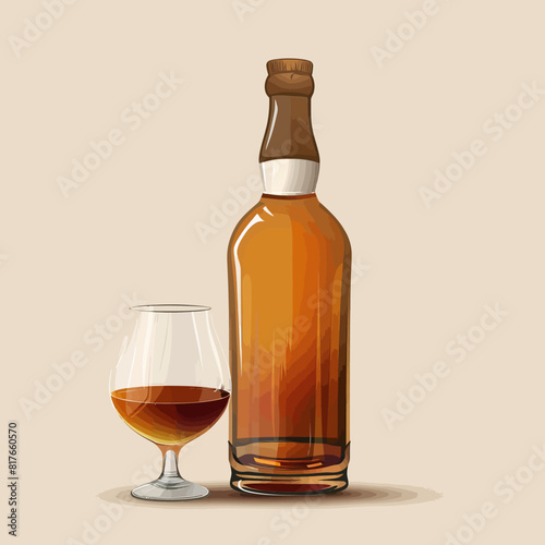 a bottle of alcohol next to a glass of wine