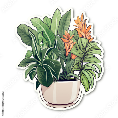 a sticker of a decorative plants isolated on white