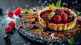 Delectable Fruit Tart with Drizzled Chocolate