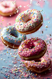Colorful Sprinkled Doughnuts on Pink Background