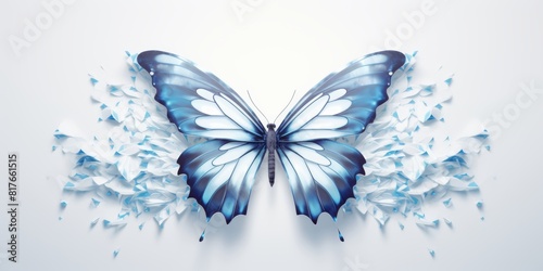 A blue butterfly with outspread wings. photo