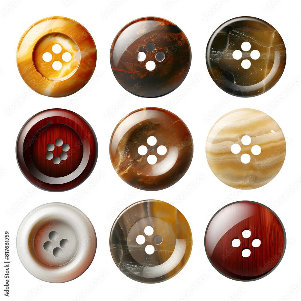Fototapeta premium Buttons Replacement Accessories, Isolated on a Transparent Background, Graphic Resource