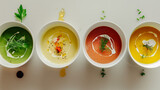 Assorted Fresh Vegetable Soups in Ceramic Bowls