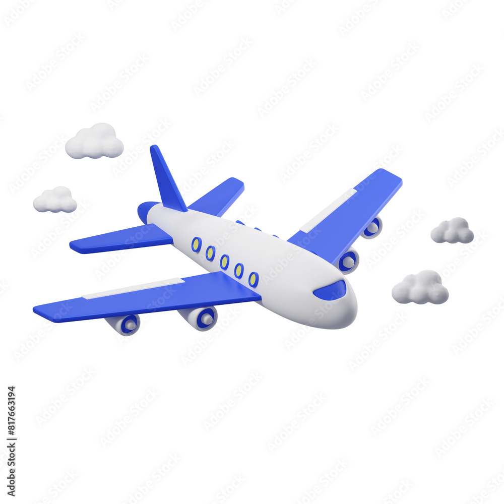 airplane flying over the clouds, isolated on transparent background. 3D rendering airplane flying over the clouds, isolated on transparent background. 3D rendering