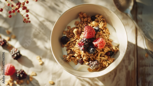 Healthy Breakfast with Yogurt, Granola, and Berries © Natalia Klenova