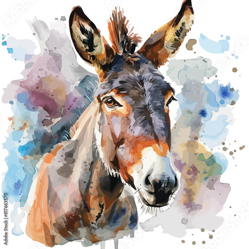 Watercolor painting of a donkey  isolated on a white background  donkey vector  drawing clipart  Illustration Vector  Graphic Painting  design art  logo
