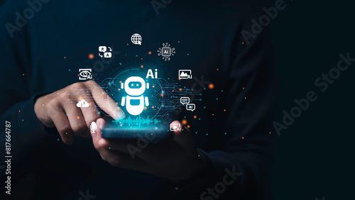 Generate AI technology, Artificial Intelligence. assistant technology smart robot AI for data management and Translate language. Conversation with AI by speech, chat, video, picture, text, and voice.