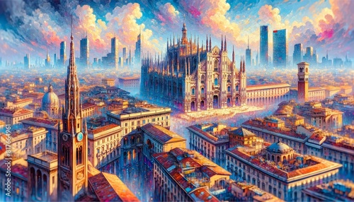 Immerse yourself in a breathtaking view of Milan's cityscape, where the splendor of the city unfolds in stunning beauty
