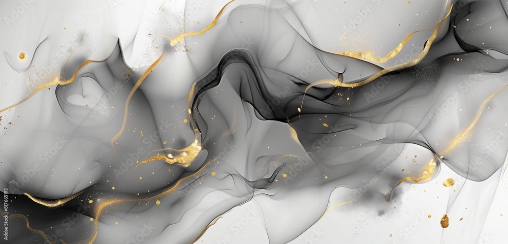 Obraz premium Abstract background, grey art with gold black and white background with beautiful smudges and golden paint