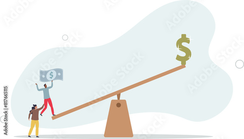 businessmen investor borrow money coin from other to use to leverage the seesaw to gain big dollar money sign.flat vector illustration.