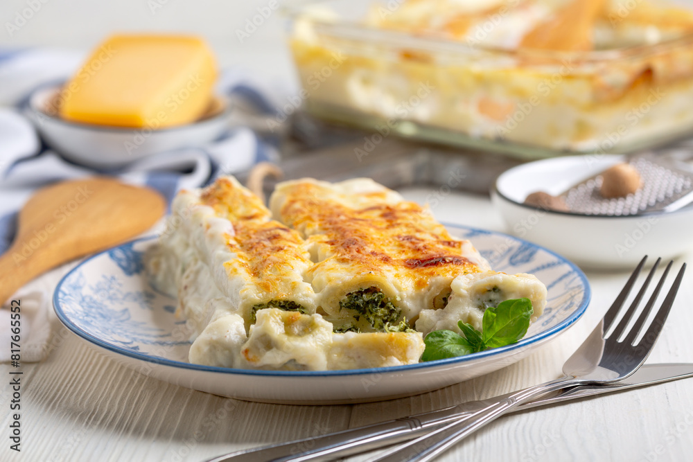 Cannelloni with ricotta and spinach close-up. Cannelloni with ricotta and spinach close-up.