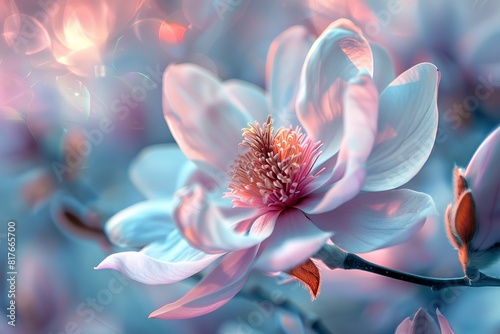 Closeup of lovely  magical magnolia flowers. Generative Ai
