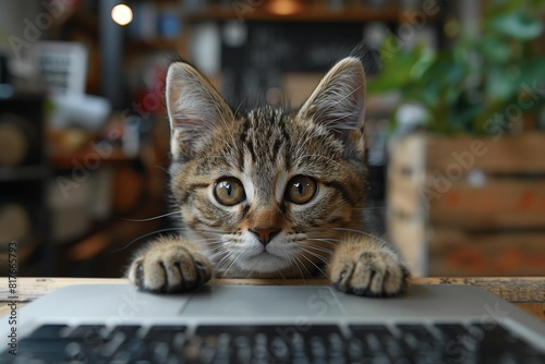Adorable Cat Using Laptop Typing, Browsing, and More Perfect for Tech Lovers photo