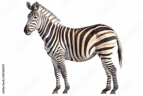 Alone zebra on white background