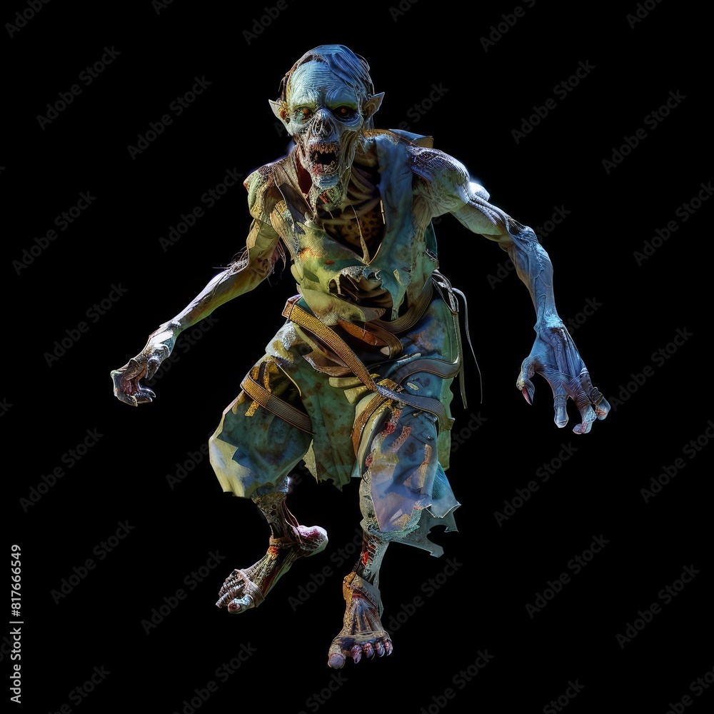 floating 3D full color illustrated image of dnd style Zombie Warrior isolated against a black background floating 3D full color illustrated image of dnd style Zombie Warrior isolated against a black background