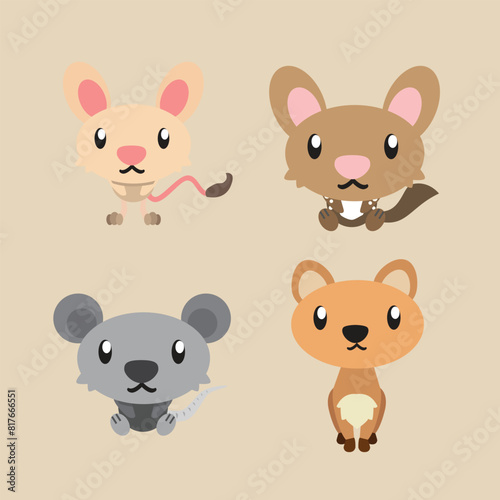 Cute Illustration of Jerboa Mice, Quolls, Mouse and Vicunas