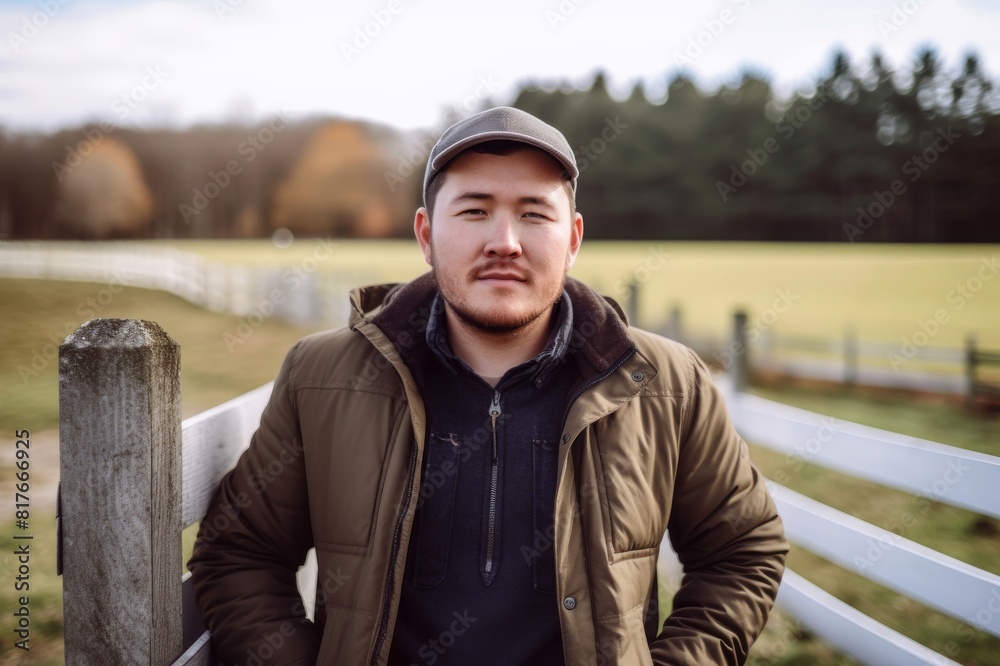 portrait of man standing near fence on farm portrait of man standing near fence on farm