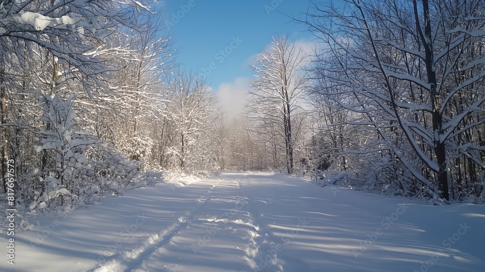 Tranquil and serene winter forest landscape with snow-covered trees, sunlight, and peaceful nature scenery Tranquil and serene winter forest landscape with snow-covered trees, sunlight, and peaceful nature scenery