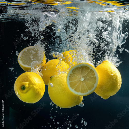 lemons juicy yellow lemons falling into the water