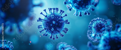 High definition representation of blue virus cells in a floating, microscopic environment