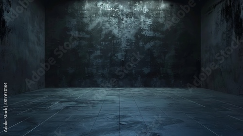 Grungy concrete room with a spotlight. Perfect for a horror movie or a music video. photo
