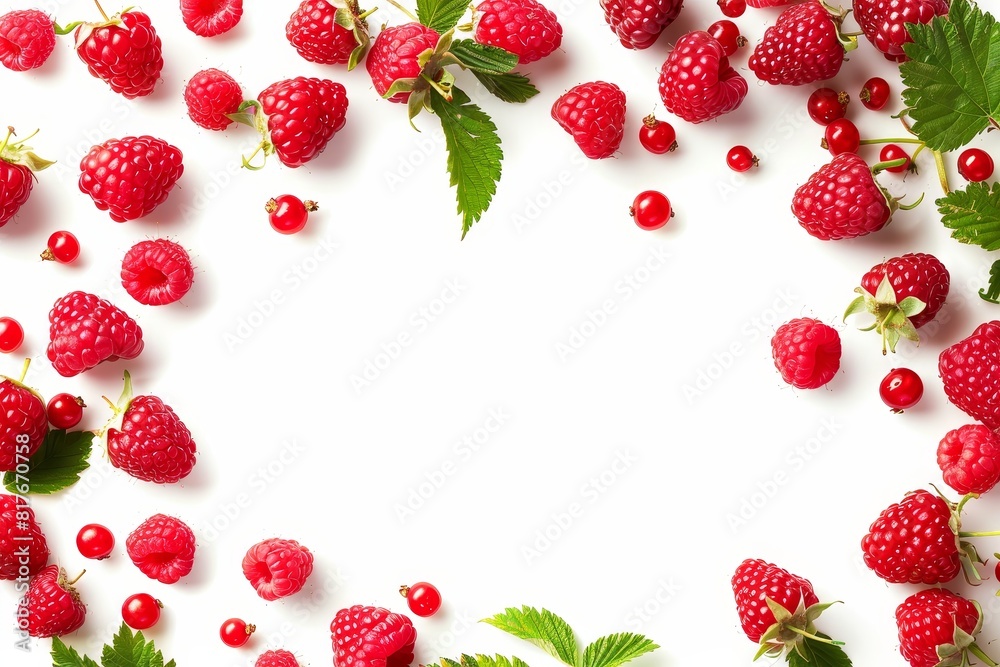 Raspberry Banner, Isolated berries on white background, AI generated Raspberry Banner, Isolated berries on white background, AI generated