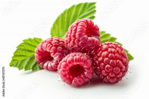 Raspberry Banner  Isolated berries on white background  AI generated