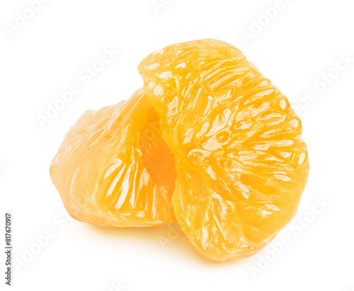Two peeled citrus fruits segments isolated on white background