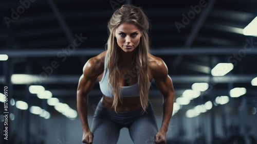 Close up image of attractive fit woman in gym. Fitness exercising