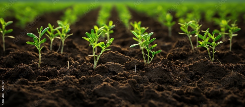 Rows of newly planted crops growing in the soil with plenty of space for copy images Rows of newly planted crops growing in the soil with plenty of space for copy images