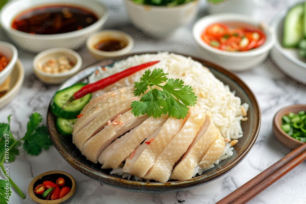 Asian style chicken rice or steamed with chicken broth Asian style chicken rice or steamed with chicken broth
