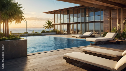 Sea view swimming pool in modern loft design,Luxury ocean Beach house © Ai Creations