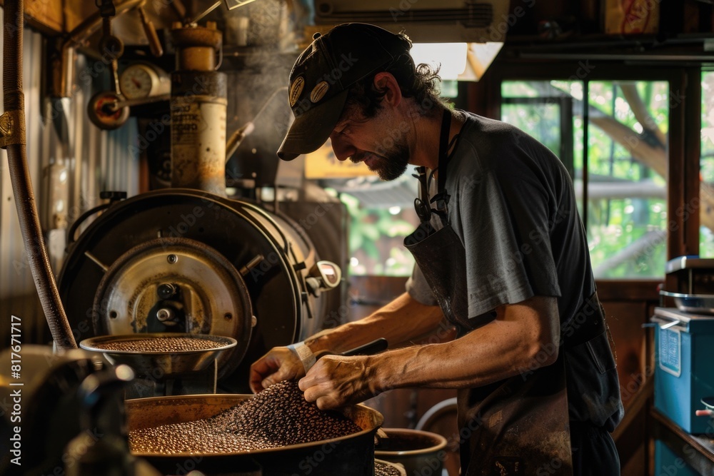 A man working in a coffee mill, suitable for business and industrial concepts A man working in a coffee mill, suitable for business and industrial concepts