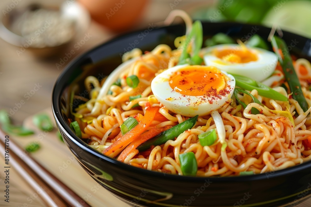 Asian veggie noodles with boiled egg Asian veggie noodles with boiled egg
